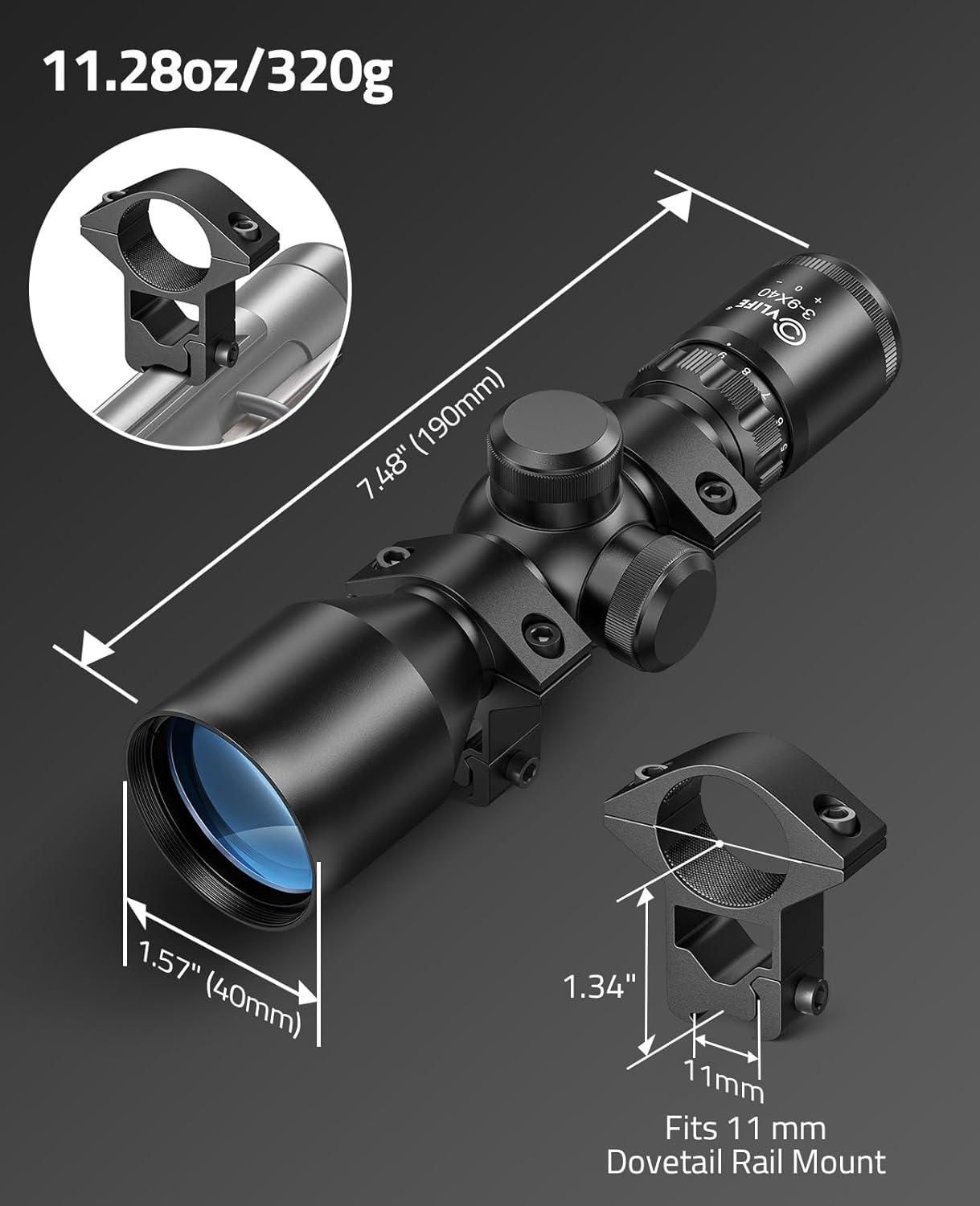 image:imageCVLIFE 39x40 Compact Rifle Scope Crosshair Reticle with Mounts for Quick Aiming11mm Dovetail