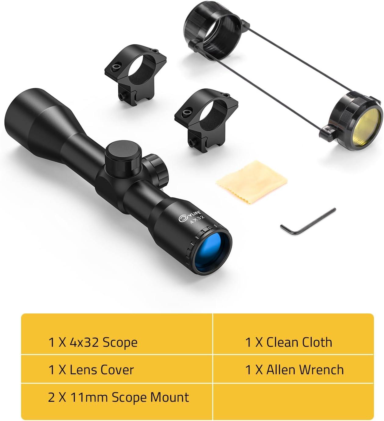 image:imageCVLIFE 4x32 Compact Rifle Scope 1 inch Tube Scope Optics Hunting Scope with Mounts11mm