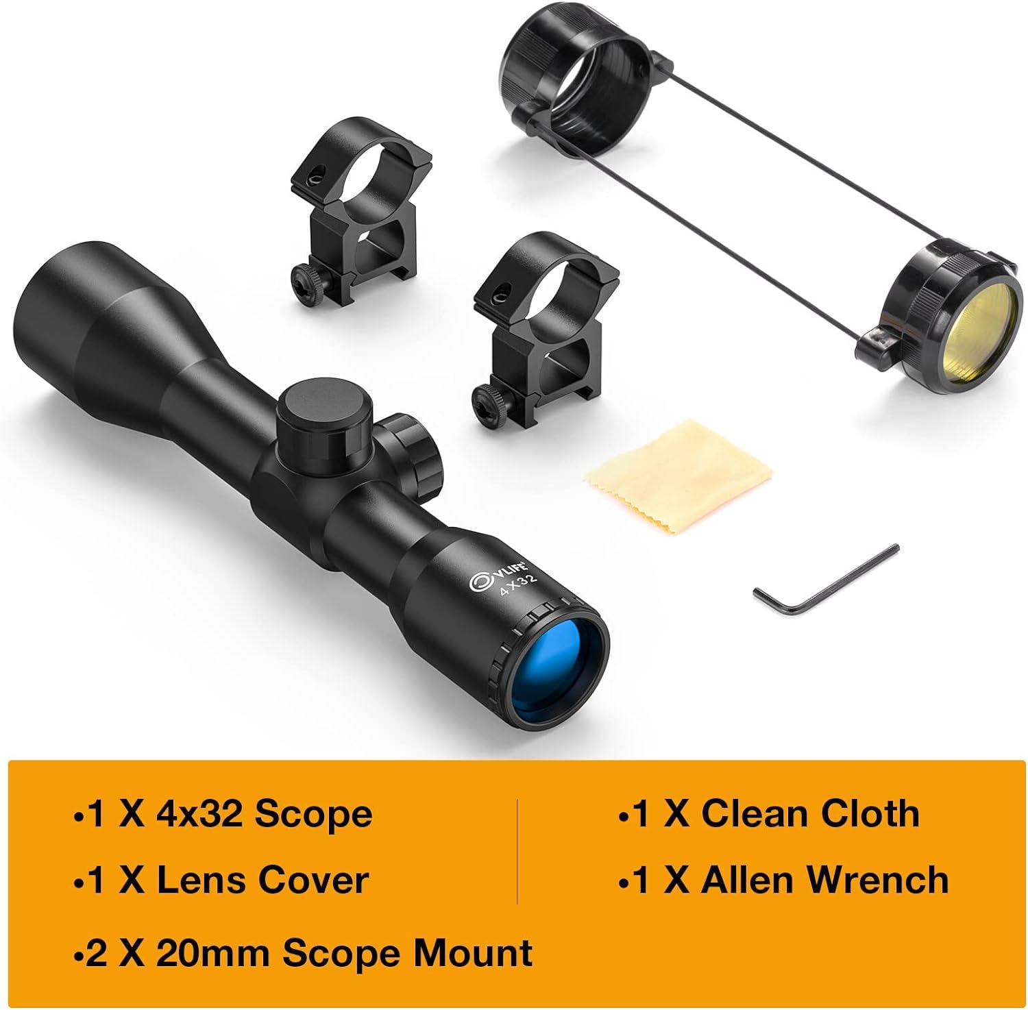 image:imageCVLIFE 4x32 Compact Rifle Scope 1 inch Tube Scope Optics Hunting Scope with Mounts20mm