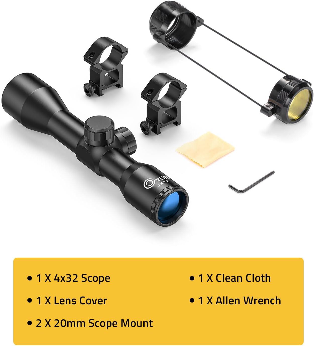 image:imageCVLIFE 4x32 Compact Rifle Scope 1 inch Tube Scope Optics Hunting Scope with Mounts20mm