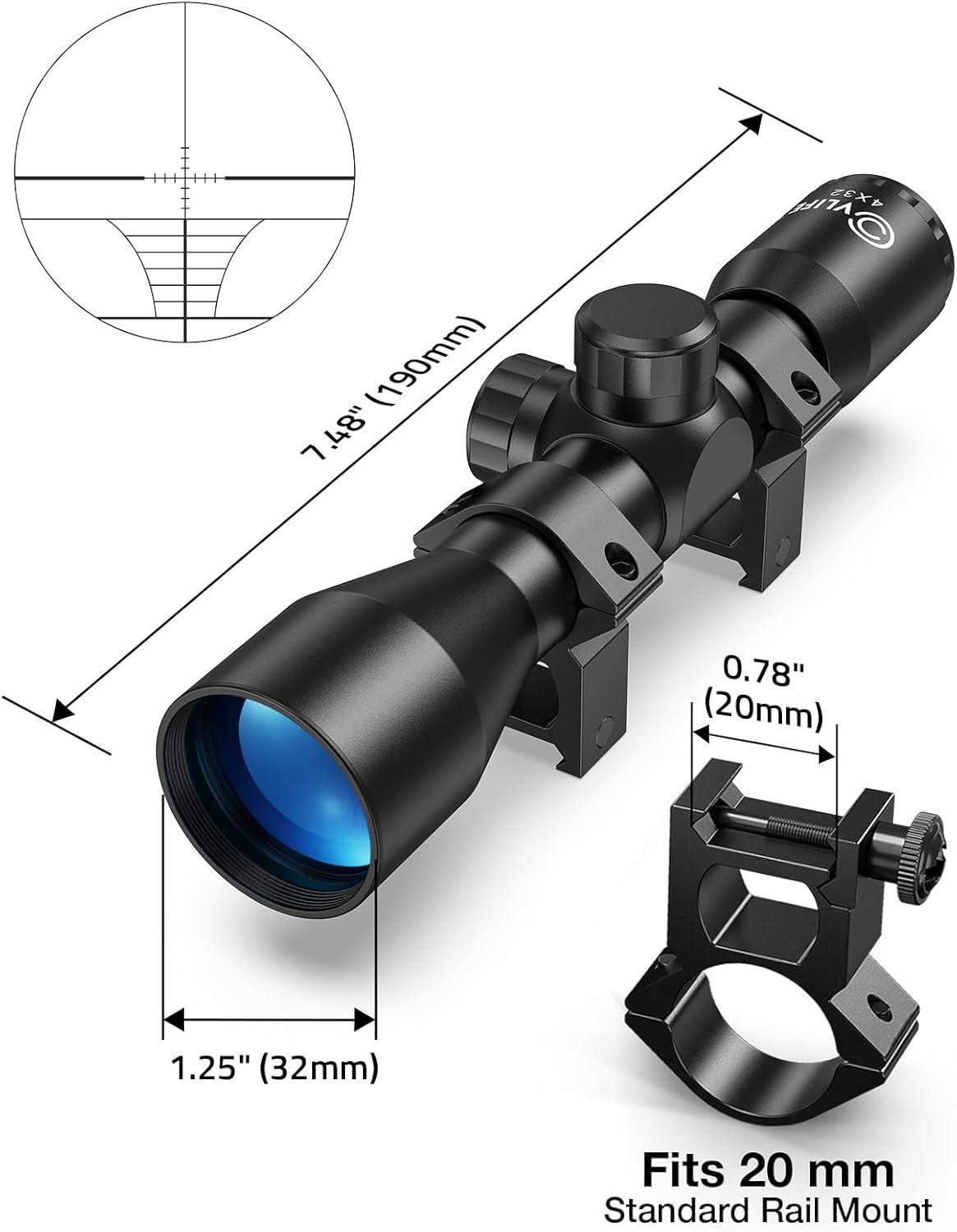 image:imageCVLIFE 4x32 Compact Rifle Scope 1 inch Tube Scope Optics Hunting Scope with Mounts20mm