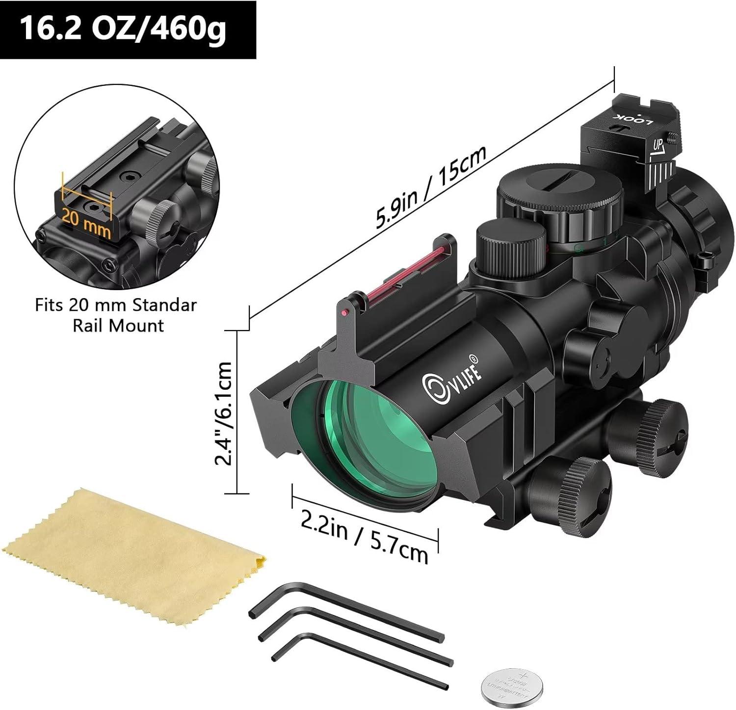 image:imageCVLIFE 4x32 Prism Hunting Rifle Scope Red amp Green amp Blue Illuminated Reticle Scope with Fiber Optic SightBDC Reticle