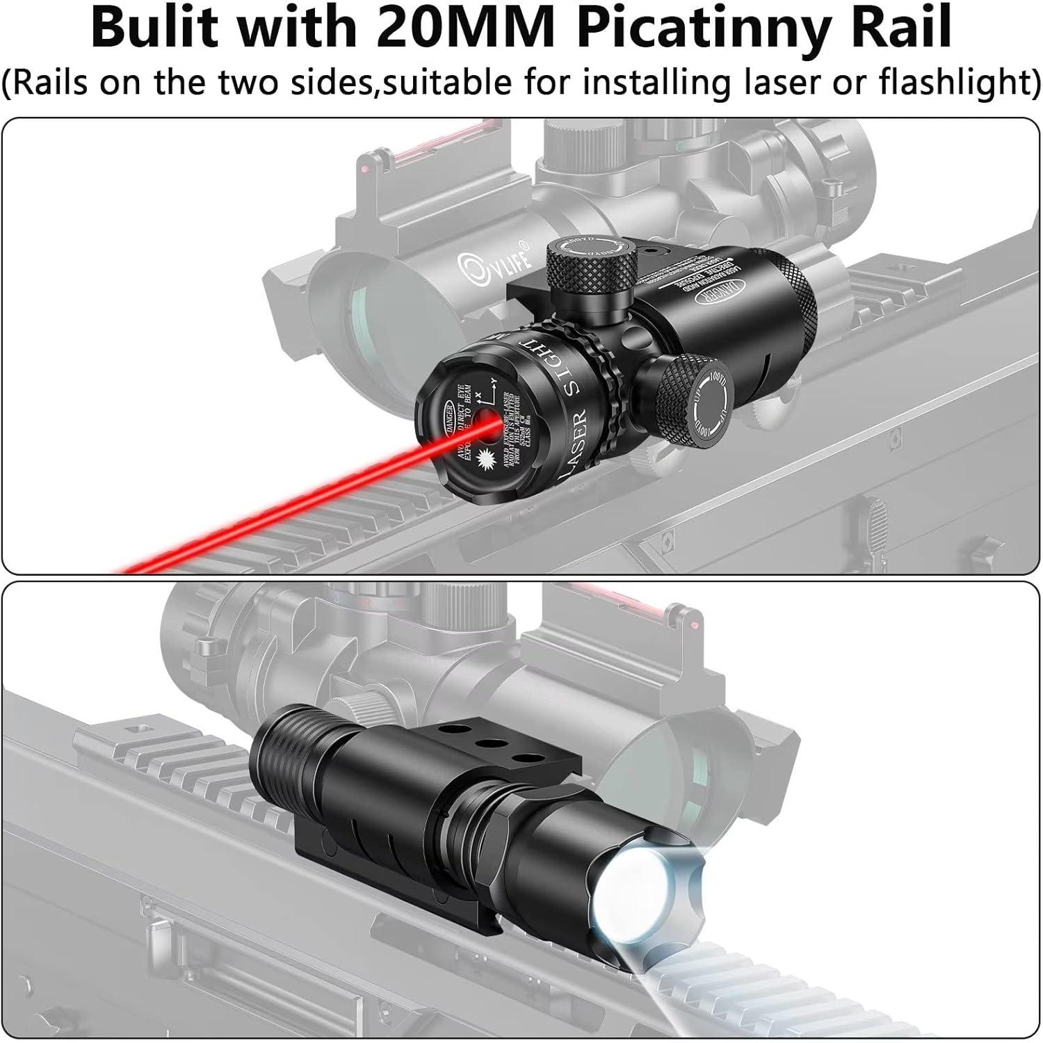 image:imageCVLIFE 4x32 Prism Hunting Rifle Scope Red amp Green amp Blue Illuminated Reticle Scope with Fiber Optic SightBDC Reticle