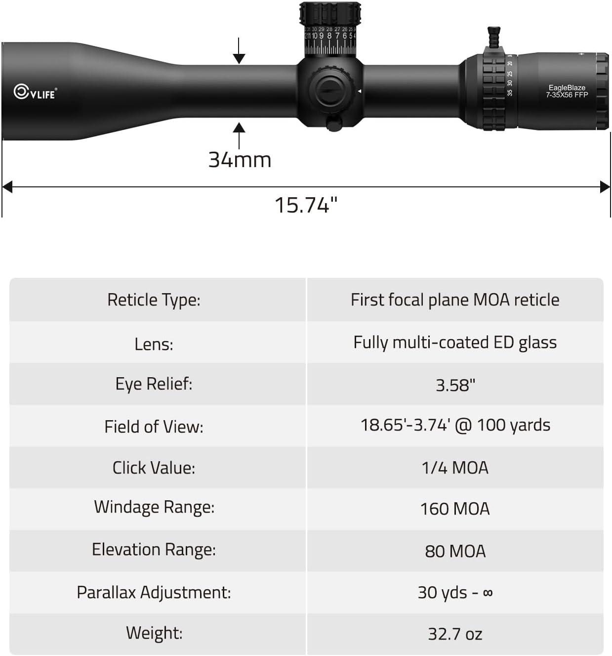 image:imageCVLIFE EagleBlaze FFP Rifle Scope ED Glass Zero Stop Illuminated Reticle Side Parallax Adjustment First Focal Plane Long Range Scope for Hunting735x56