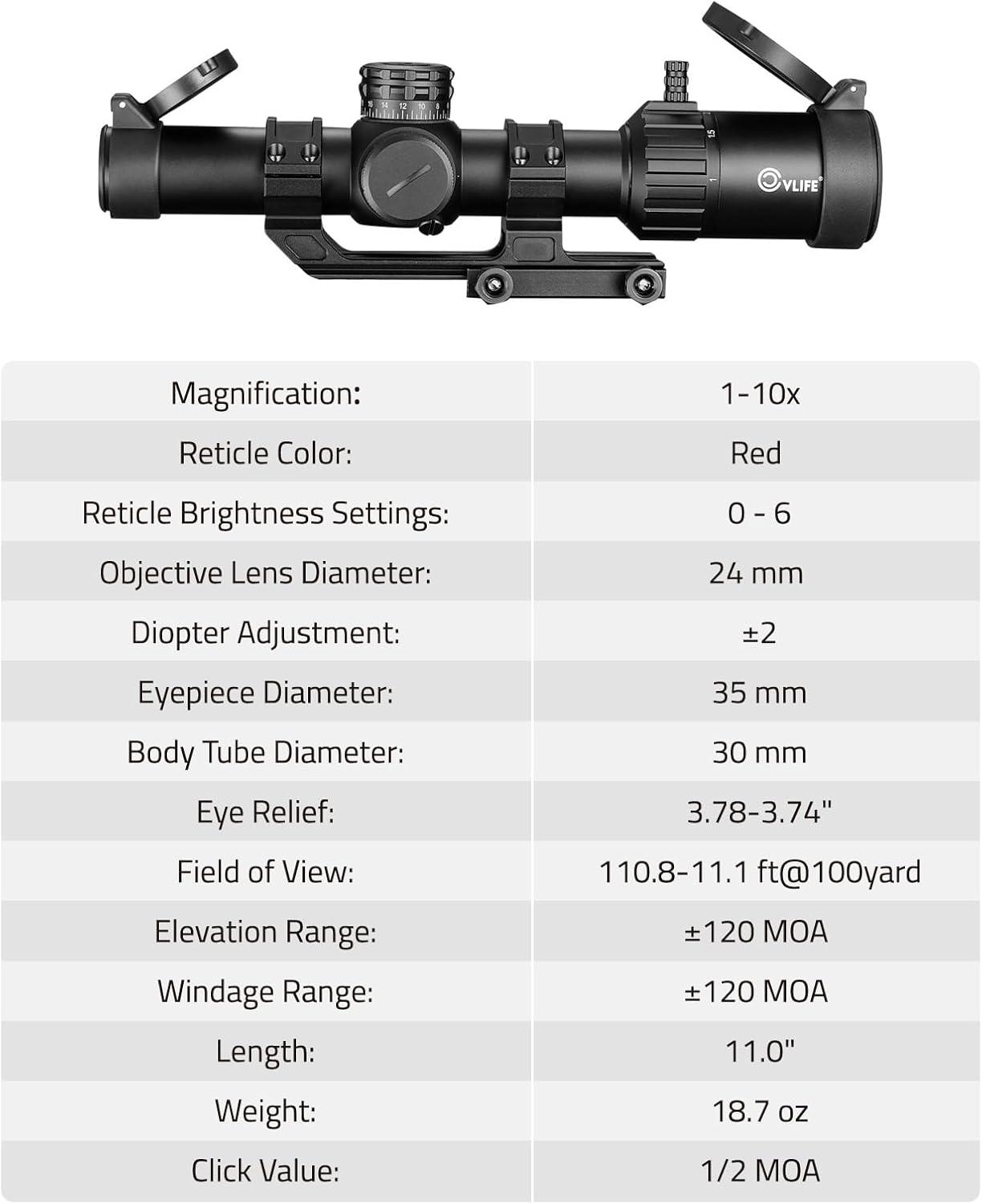 image:imageCVLIFE EagleTalon LPVO Rifle Scope with 30mm Cantilever Mount Illuminated BDC Reticle for 223556 and 308762110x24