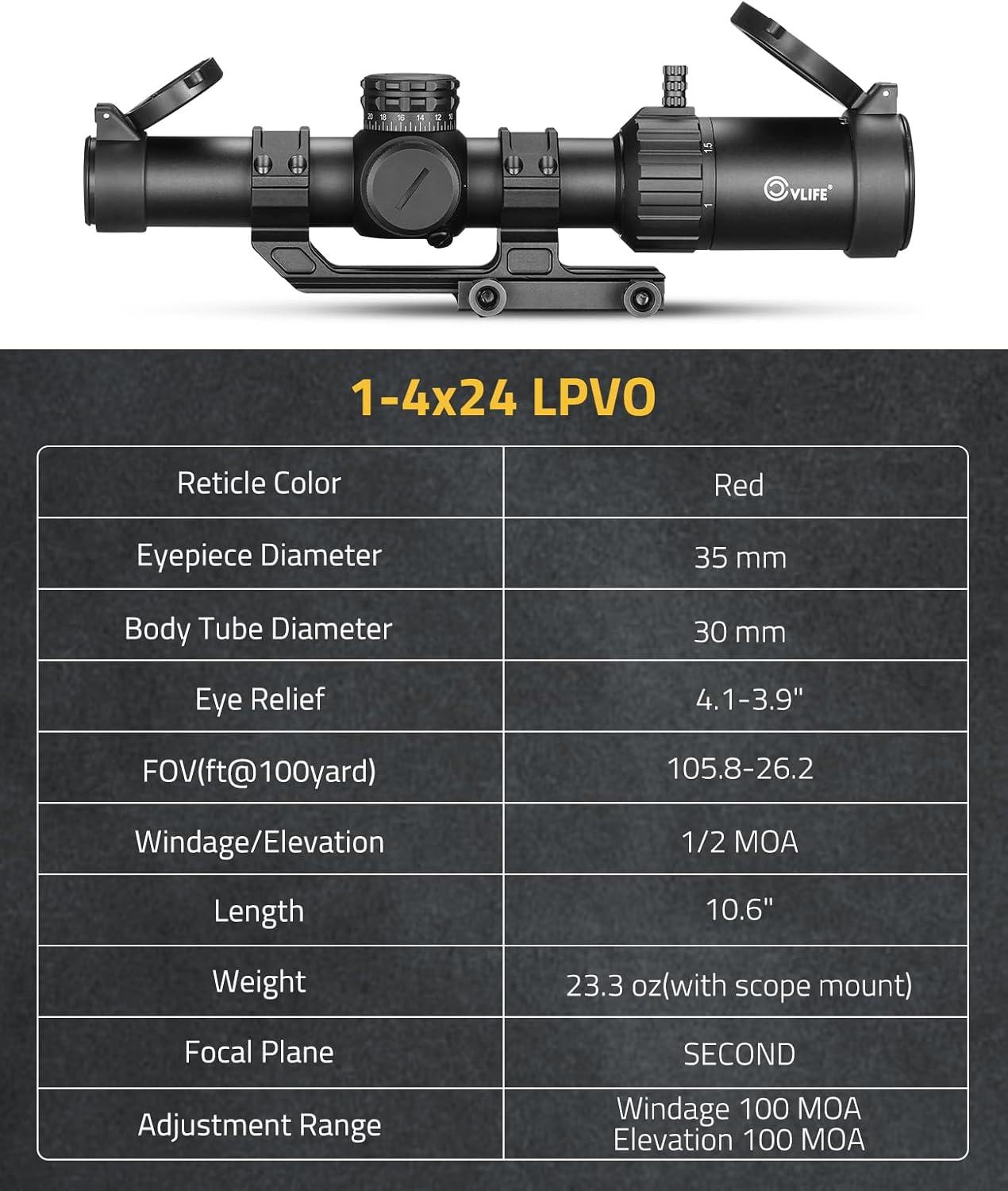 image:imageCVLIFE EagleTalon LPVO Rifle Scope with 30mm Cantilever Mount Illuminated BDC Reticle for 223556 and 30876214x24