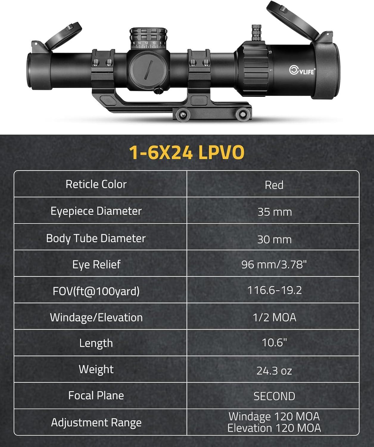 image:imageCVLIFE EagleTalon LPVO Rifle Scope with 30mm Cantilever Mount Illuminated BDC Reticle for 223556 and 30876216x24