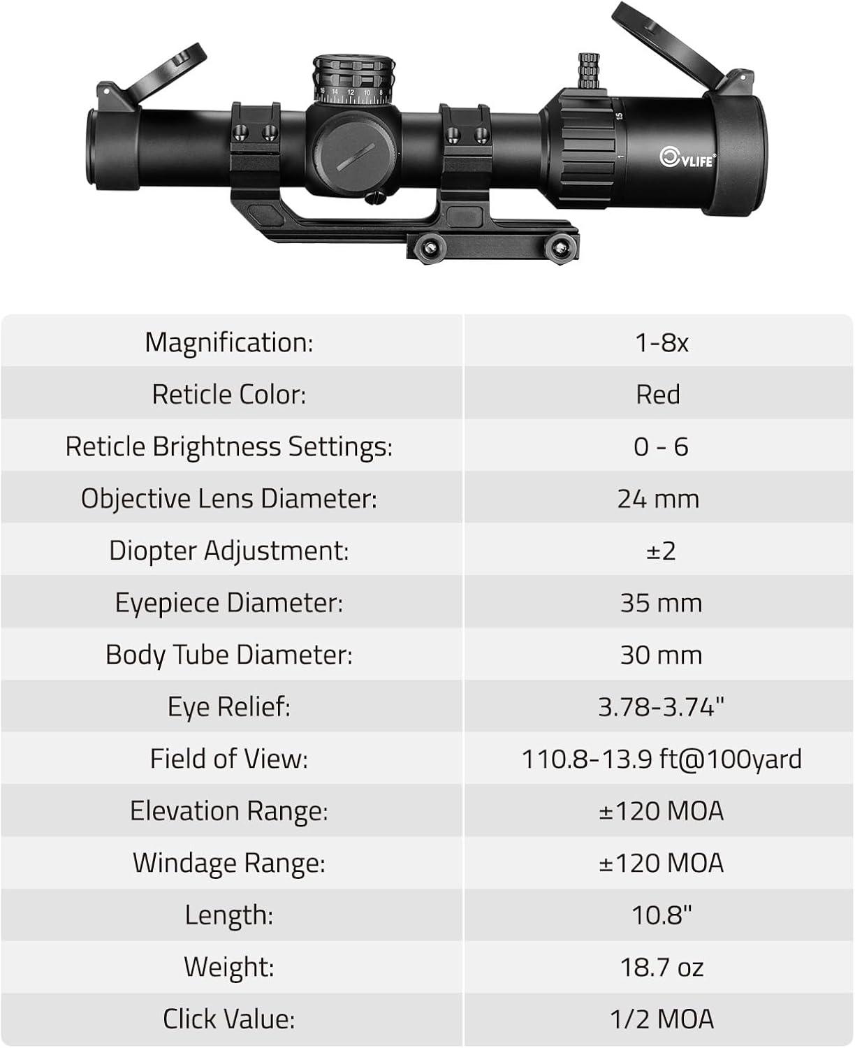 image:imageCVLIFE EagleTalon LPVO Rifle Scope with 30mm Cantilever Mount Illuminated BDC Reticle for 223556 and 30876218x24