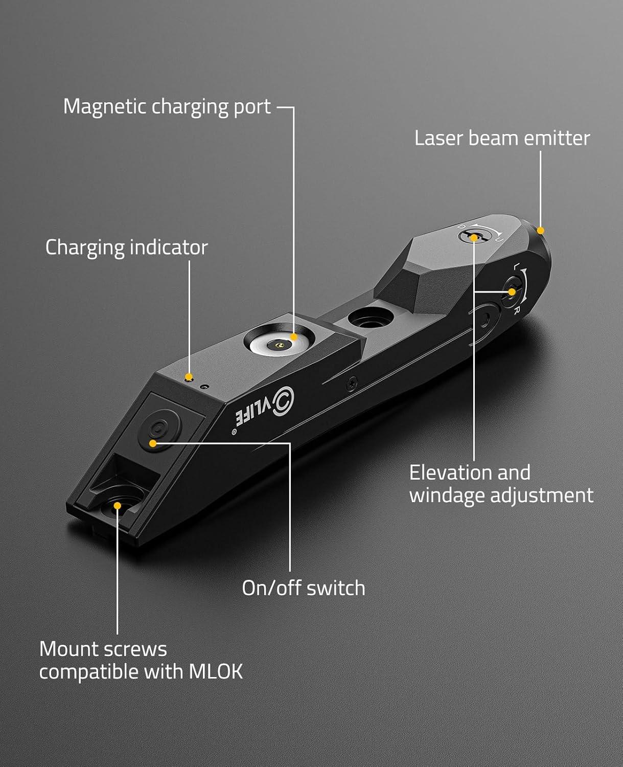 image:imageCVLIFE GreenRed Laser Sight Compatible with MLok and Picatinny Rail Laser Sight with Magnetic RechargeableGreen Laser