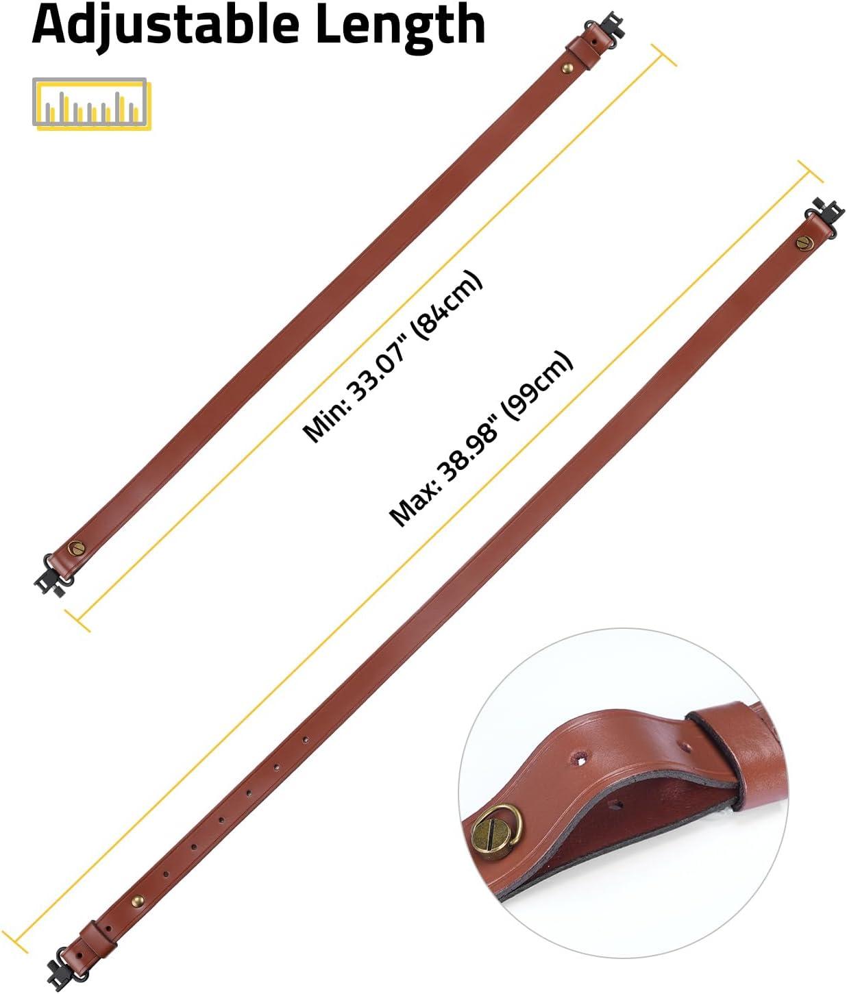 image:imageCVLIFE Gun Sling for Rifle Leather Two Point Sling Gun Sling with Removable Swivels Adjustable Leather Rifle Sling for Outdoor Sports