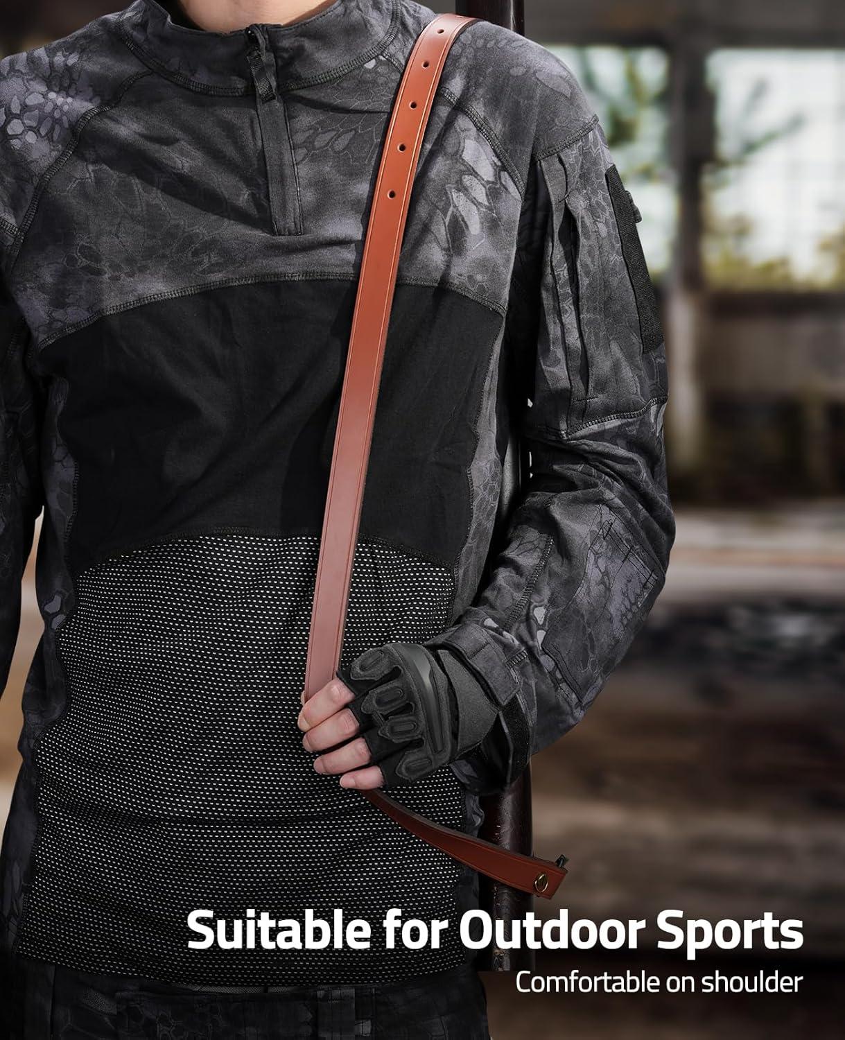image:imageCVLIFE Gun Sling for Rifle Leather Two Point Sling Gun Sling with Removable Swivels Adjustable Leather Rifle Sling for Outdoor Sports