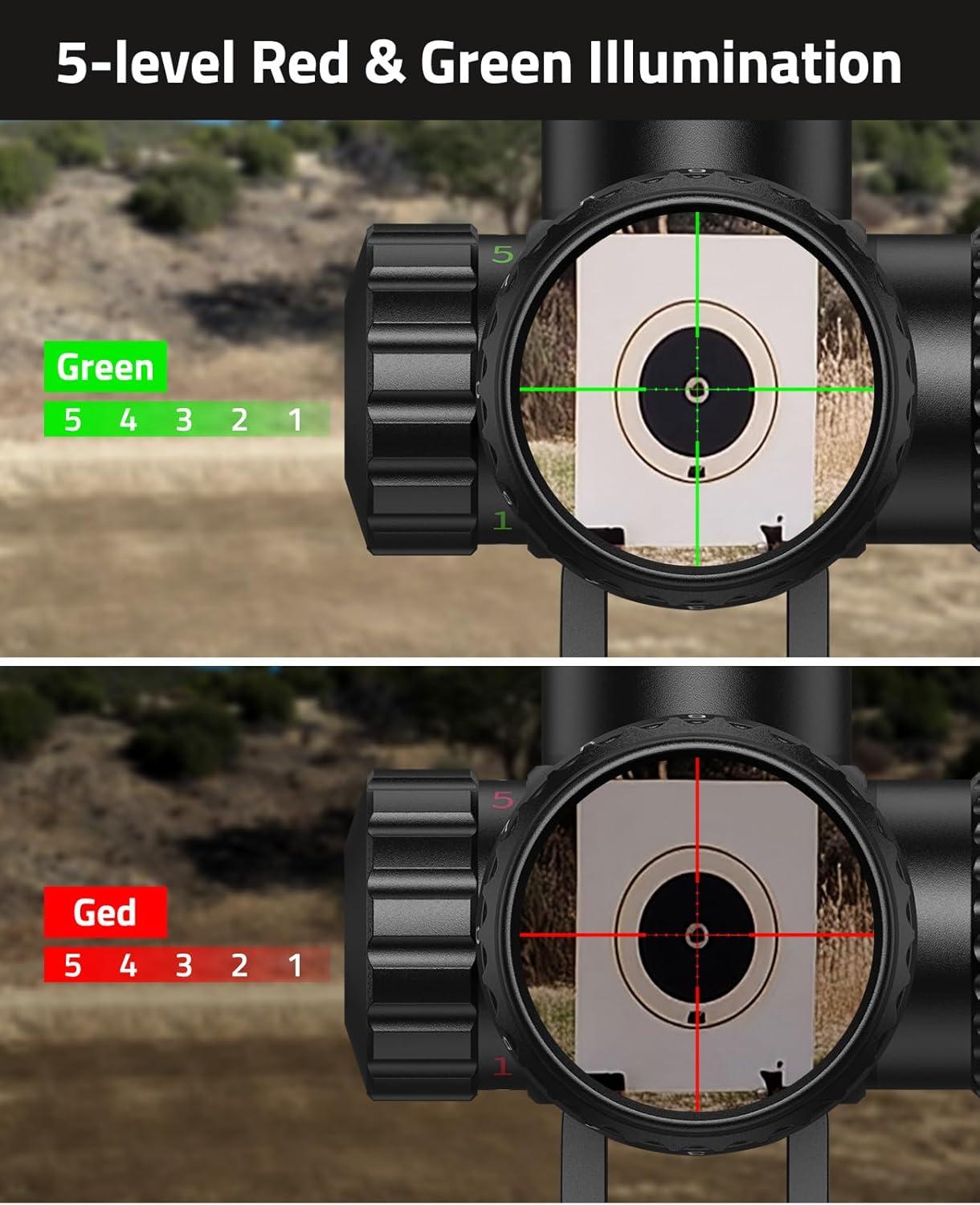 image:imageCVLIFE JackalHowl F02 AO Rifle Scope Red and Green Illuminated Reticle SFP Rifle Scope for Hunting with Parallax Adjustment 20mm Scope Rings Second Focal Plane39x40 AO