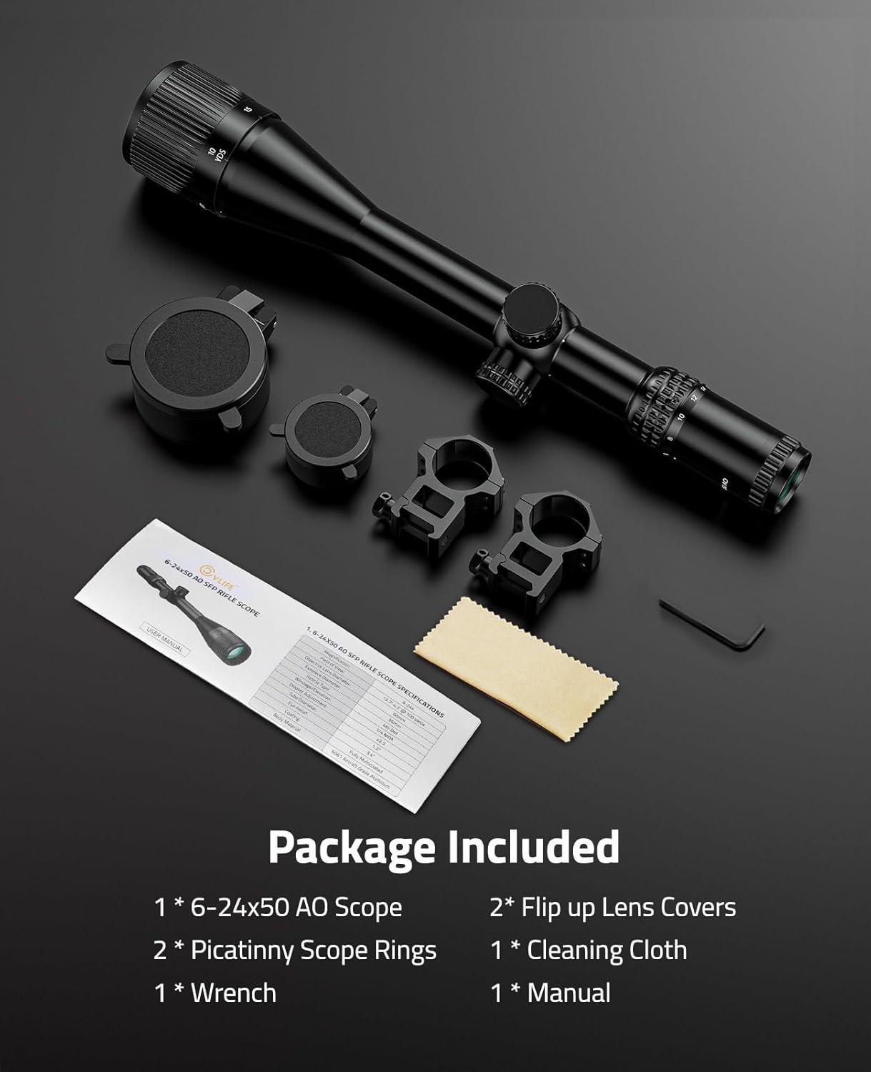 image:imageCVLIFE JackalHowl F02 AO Rifle Scope SFP Hunting Rifle Scope with Parallax Adjustment and 20mm Scope Rings Second Focal Plane624x50 AO