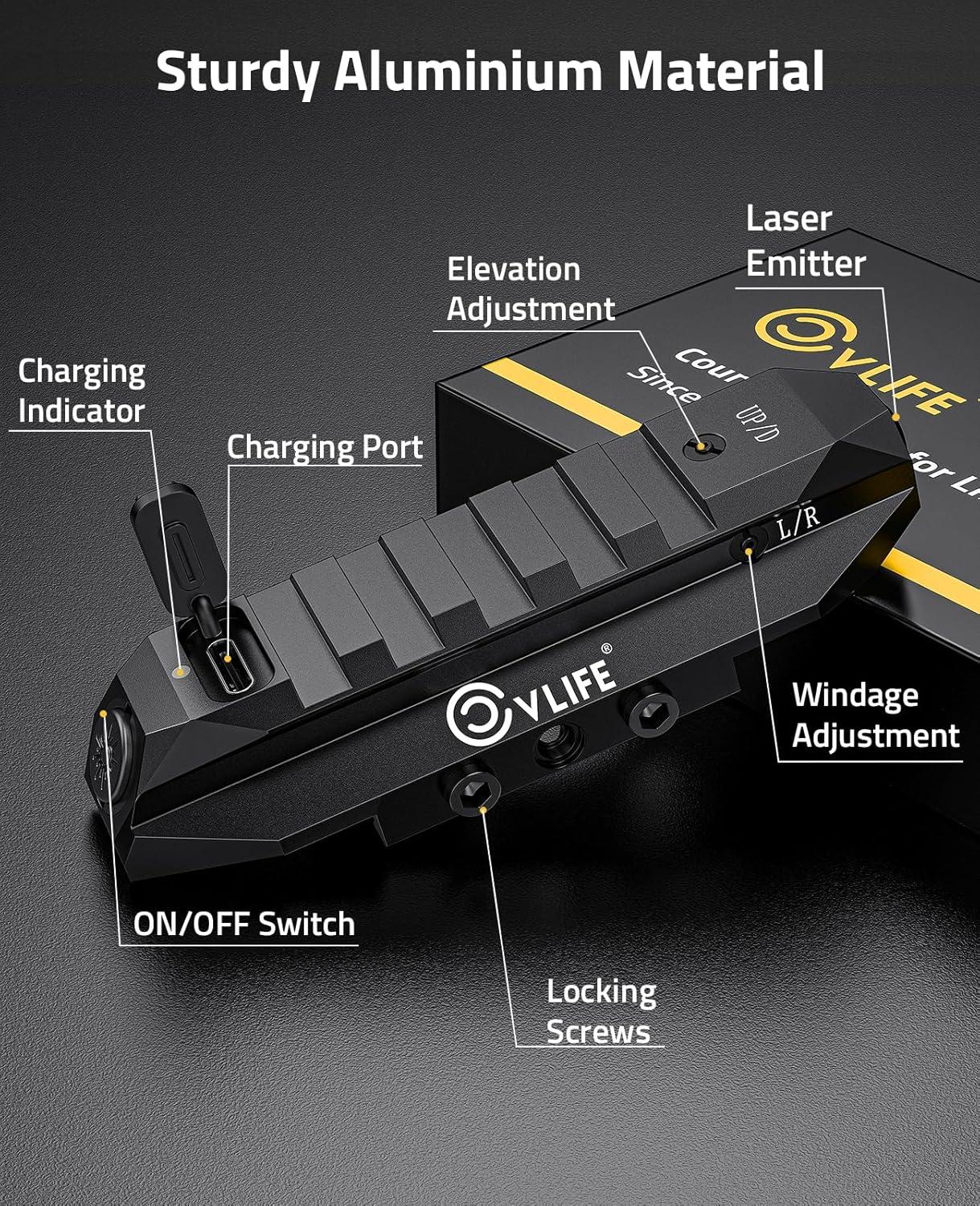 image:imageCVLIFE Laser Sight for Rifle Low Profile Rechargeable Picatinny Rifle Laser Sight with Strobe ModeRed Laser