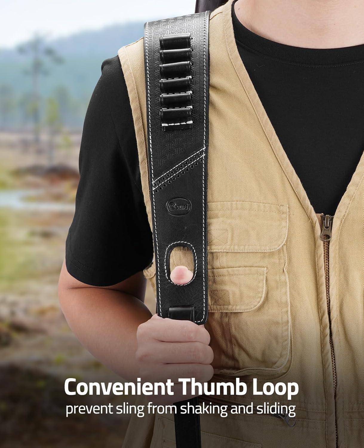 image:imageCVLIFE Leather Rifle Sling Two Point Sling Leather Gun Sling with Ammo Holder Adjustable Gun Strap Traditional Sling with SwivelsBlack