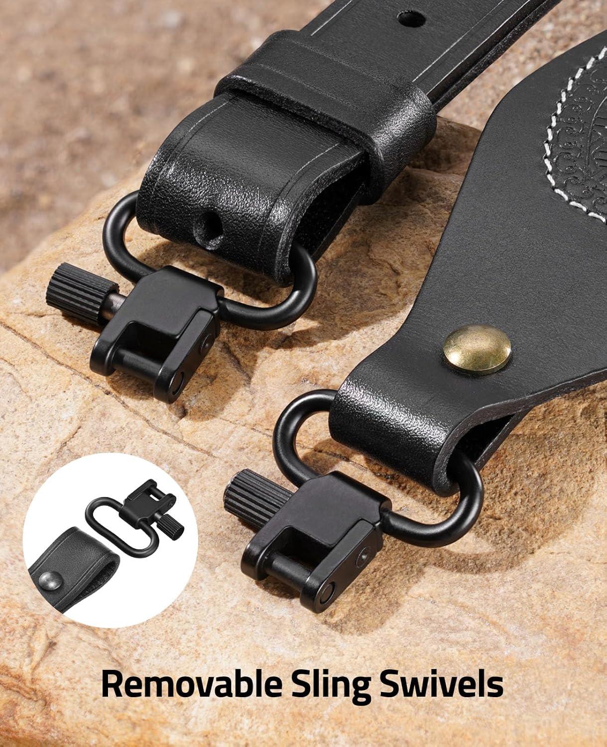 image:imageCVLIFE Leather Rifle Sling Two Point Sling Leather Gun Sling with Ammo Holder Adjustable Gun Strap Traditional Sling with SwivelsBlack