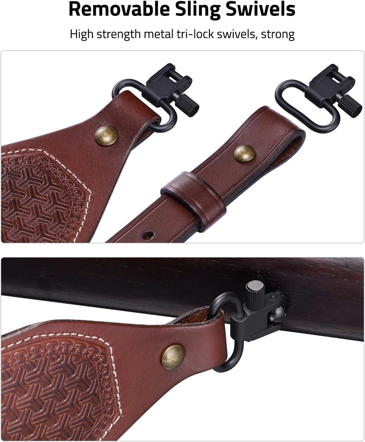 image:imageCVLIFE Leather Rifle Sling Two Point Sling Leather Gun Sling with Ammo Holder Adjustable Gun Strap Traditional Sling with SwivelsBrown