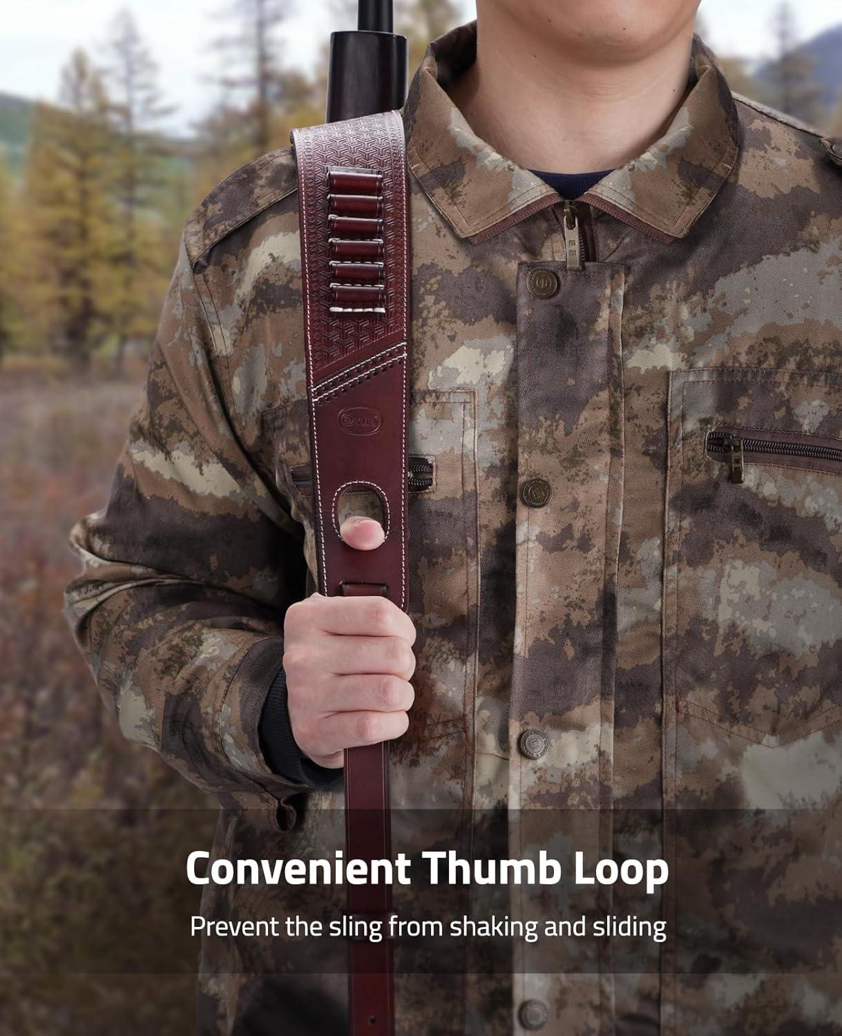 image:imageCVLIFE Leather Rifle Sling Two Point Sling Leather Gun Sling with Ammo Holder Adjustable Gun Strap Traditional Sling with SwivelsBrown