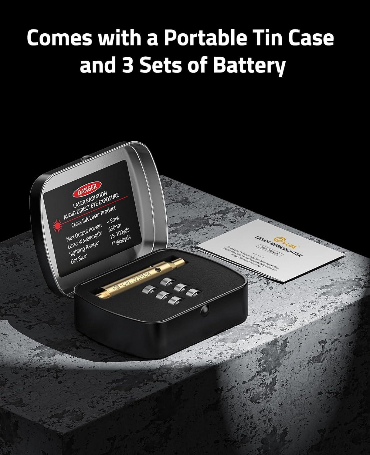 image:imageCVLIFE Magnetic Bore Sight Laser for 9mm 223 556mm ChamberSized Red Laser Bore Sighter with 6 Batteries Magnetic Back Cap for Chamber Removal
