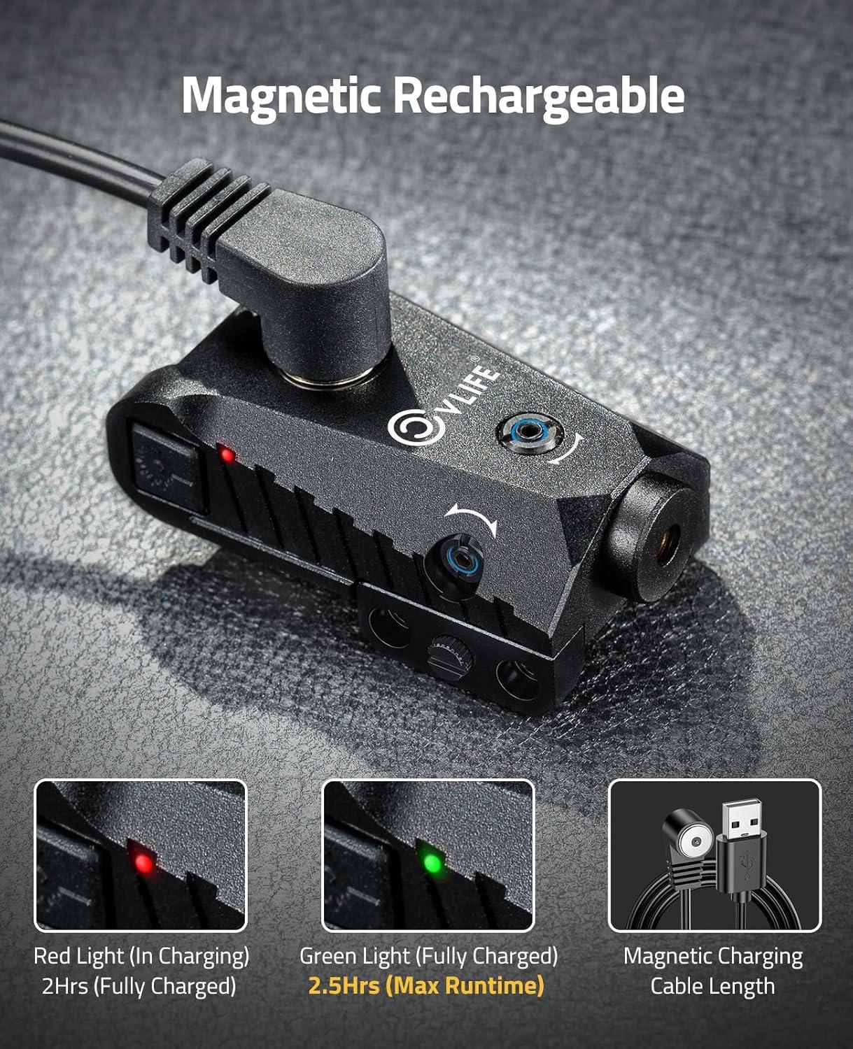 image:imageCVLIFE Picatinny RedGreen Laser Sight Magnetic Charging Rechargeable Pistol Laser for 21MM Picatinny Rail Mount Low Profile Hunting Laser Sight with Ambidextrous SwitchesGreen