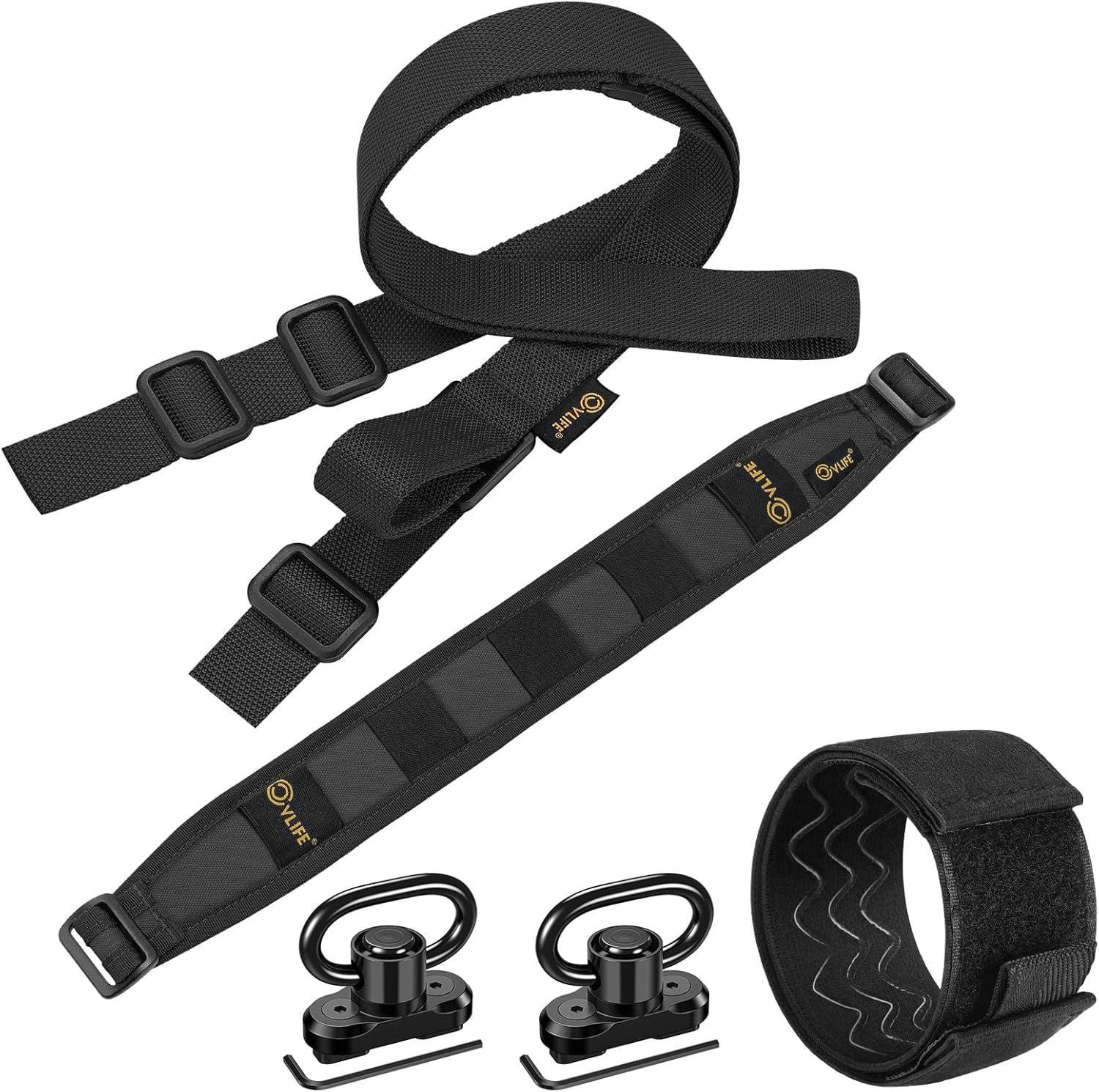 image:imageCVLIFE Two Point Sling Quick Adjust Rifle Sling Removable Wide Shoulder Pad Gun Sling with Elastic Sentry Strap and Sling Swivels