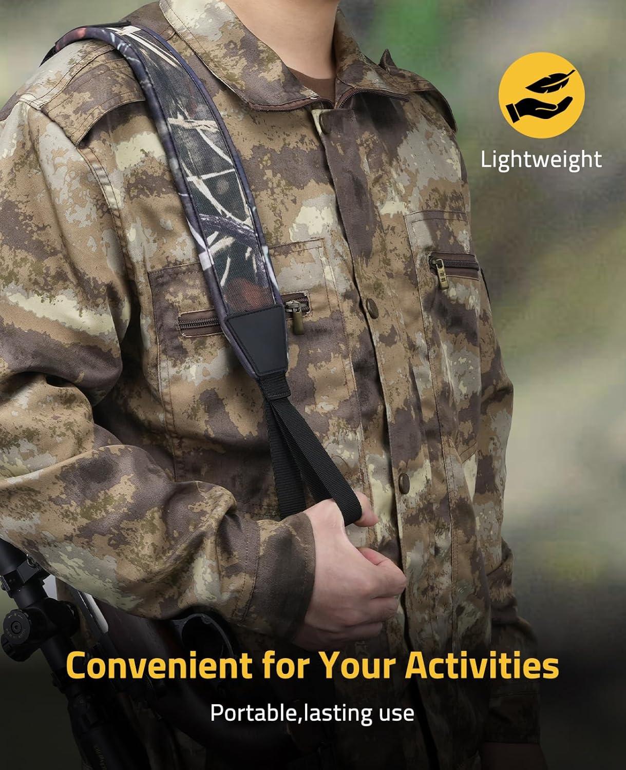 image:imageCVLIFE Two Point Sling Rifle Sling with Wide Neoprene Padded Padded Sling with Metal Swivels Thumb Loop Length Adjustable for OutdoorsBlack Camo