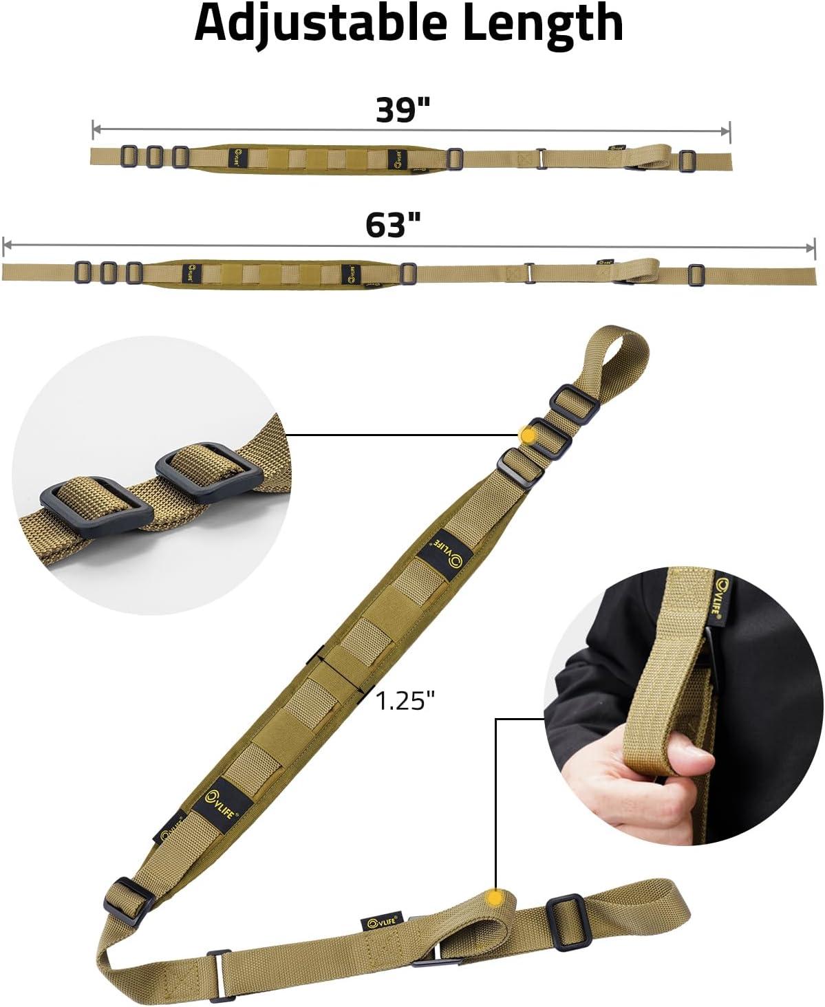 image:imageCVLIFE Two Point Sling Upgrade Wide Padded Sling with Removable Sling Swivels Quick Adjust Traditional Sling Length Adjustable for Outdoor ActivitiesKhaki