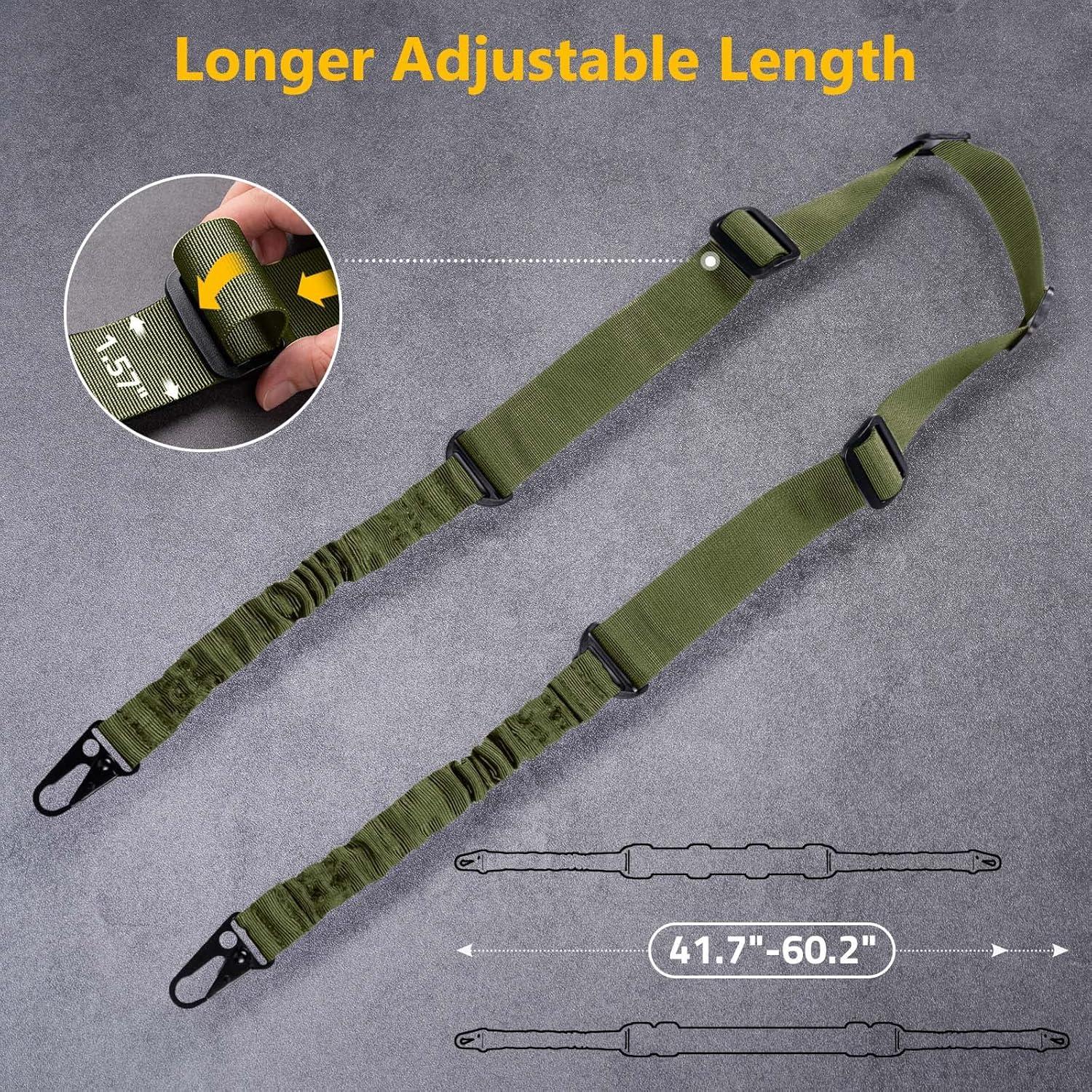 image:imageCVLIFE Two Point Sling with 2 Pack AntiRotation Sling SwivelsAdjustable Length Rifle Sling Elastic Cord Design Traditional Sling for OutdoorGreen