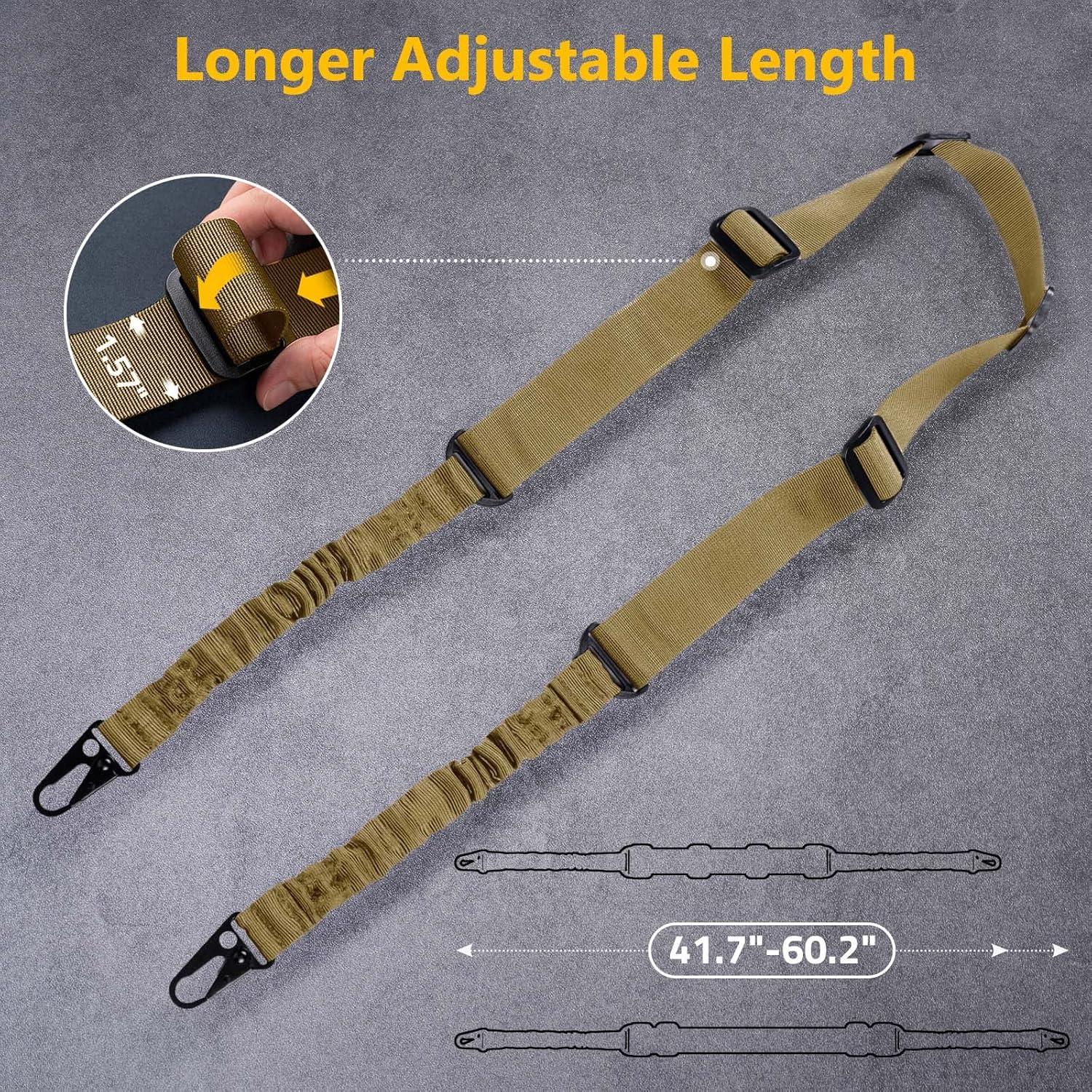 image:imageCVLIFE Two Point Sling with 2 Pack AntiRotation Sling SwivelsAdjustable Length Rifle Sling Elastic Cord Design Traditional Sling for OutdoorKhaki