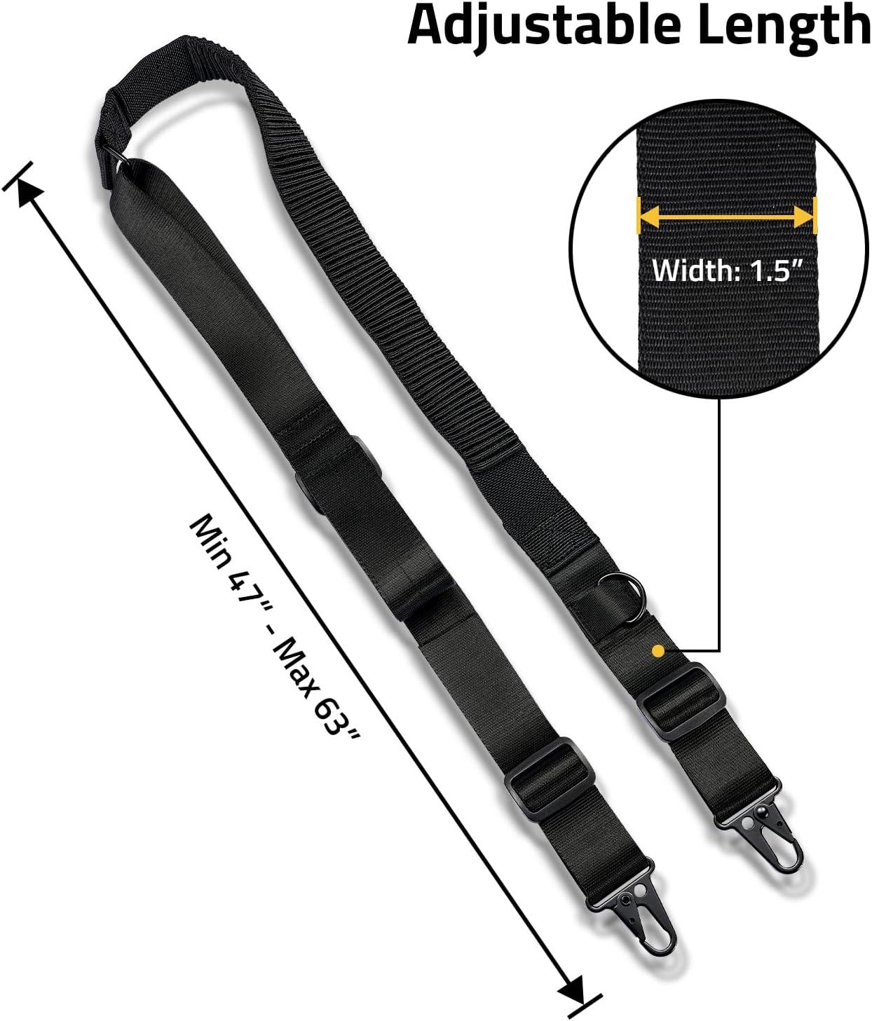 image:imageCVLIFE Two Point Sling with Quickly Adjustable Loop Length Adjust Rifle Sling with Elastic Design Two Point Gun Sling with Removable Metal Hooks for Outdoor Sports Black