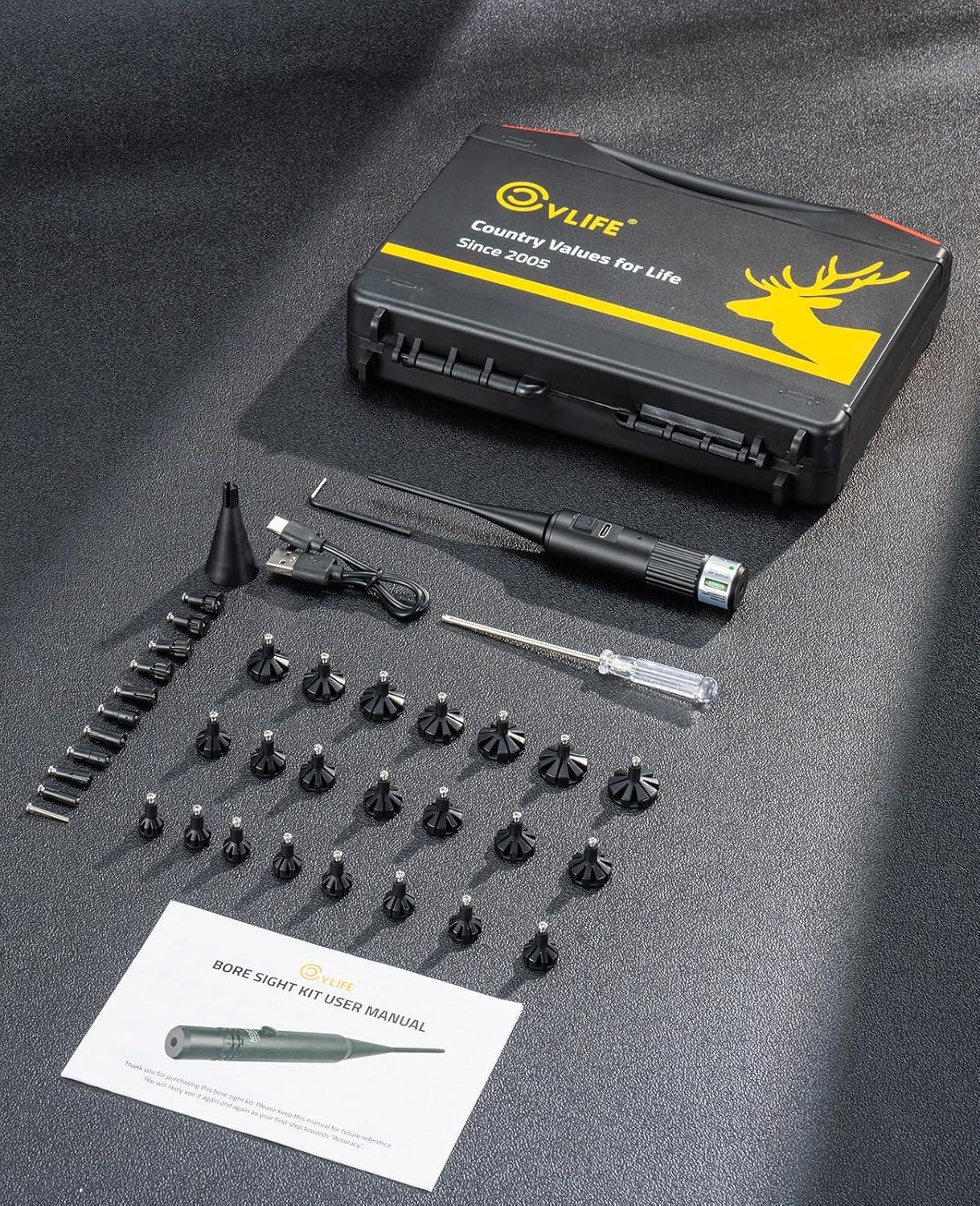 image:imageCVLIFE Upgraded Rechargeable Bore Sight Laser with 32 Adapter Kit Professional GreenRed Laser Bore Sight Fits 17 to 12GA Calibers