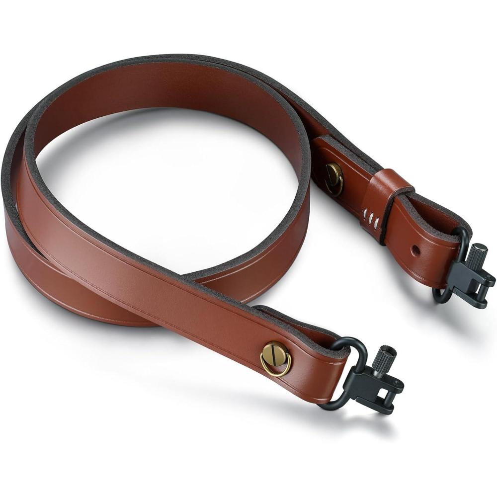 image:imageCVLIFE Gun Sling for Rifle Leather Two Point Sling Gun Sling with Removable Swivels Adjustable Leather Rifle Sling for Outdoor Sports