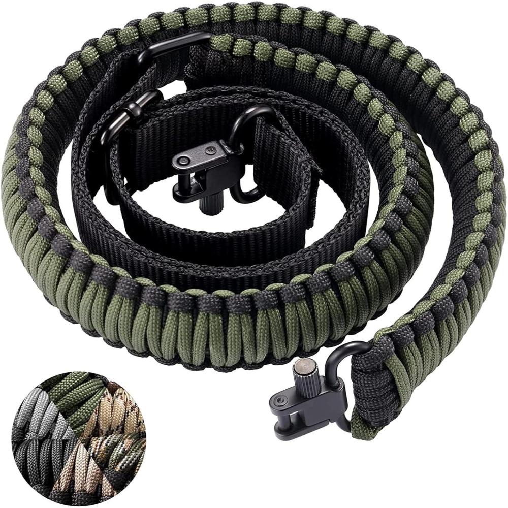 image:imageCVLIFE Rifle Sling Strap 550 Paracord 2 Point Sling with TriLock Swivel for Hunting and OutdoorArmy Green