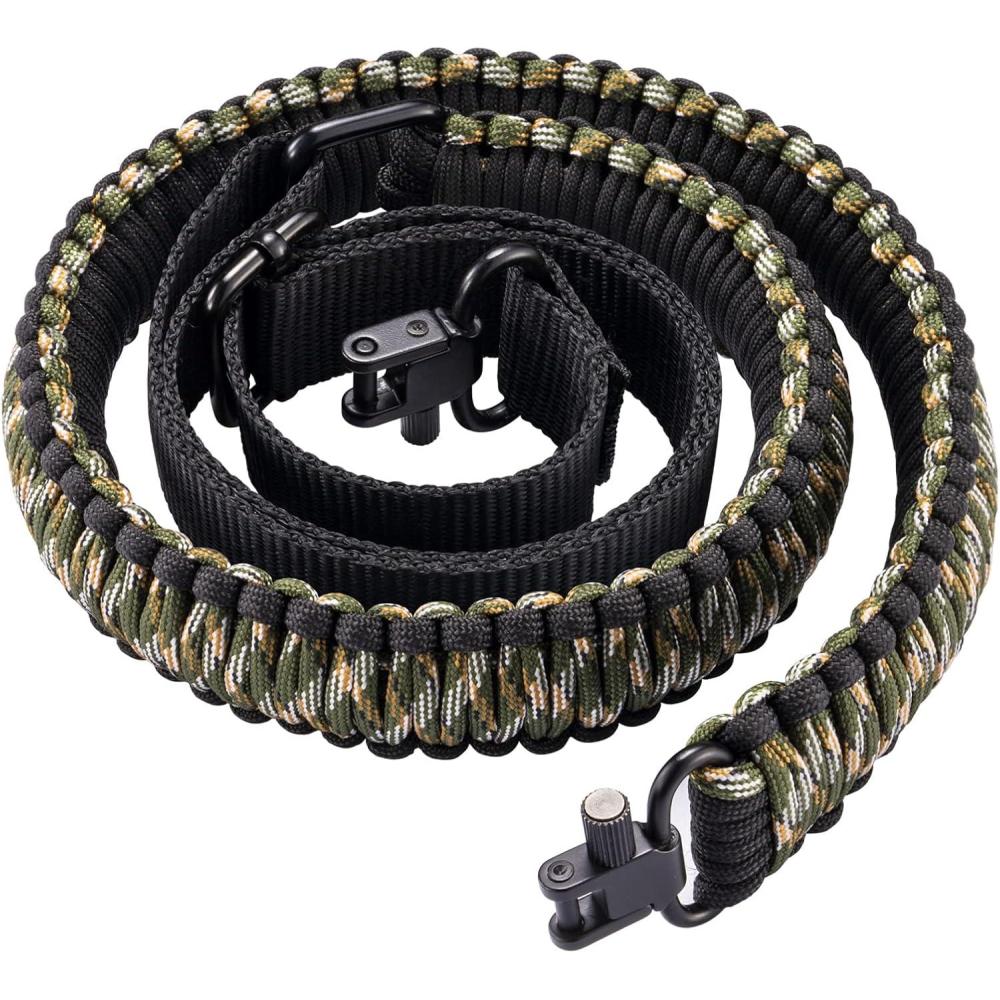 image:imageCVLIFE Rifle Sling Strap 550 Paracord 2 Point Sling with TriLock Swivel for Hunting and OutdoorCamo Green