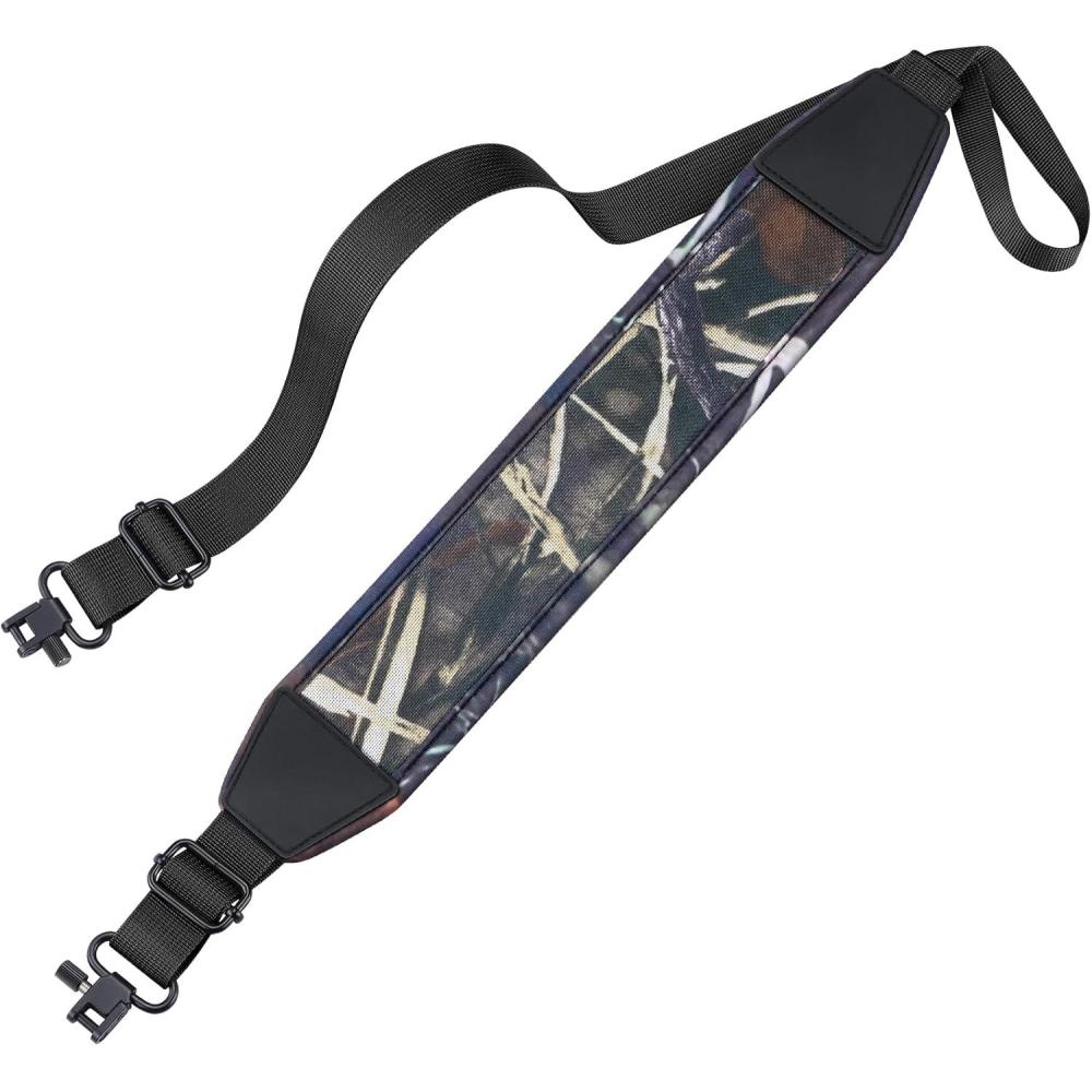 image:imageCVLIFE Two Point Sling Rifle Sling with Wide Neoprene Padded Padded Sling with Metal Swivels Thumb Loop Length Adjustable for OutdoorsBlack Camo