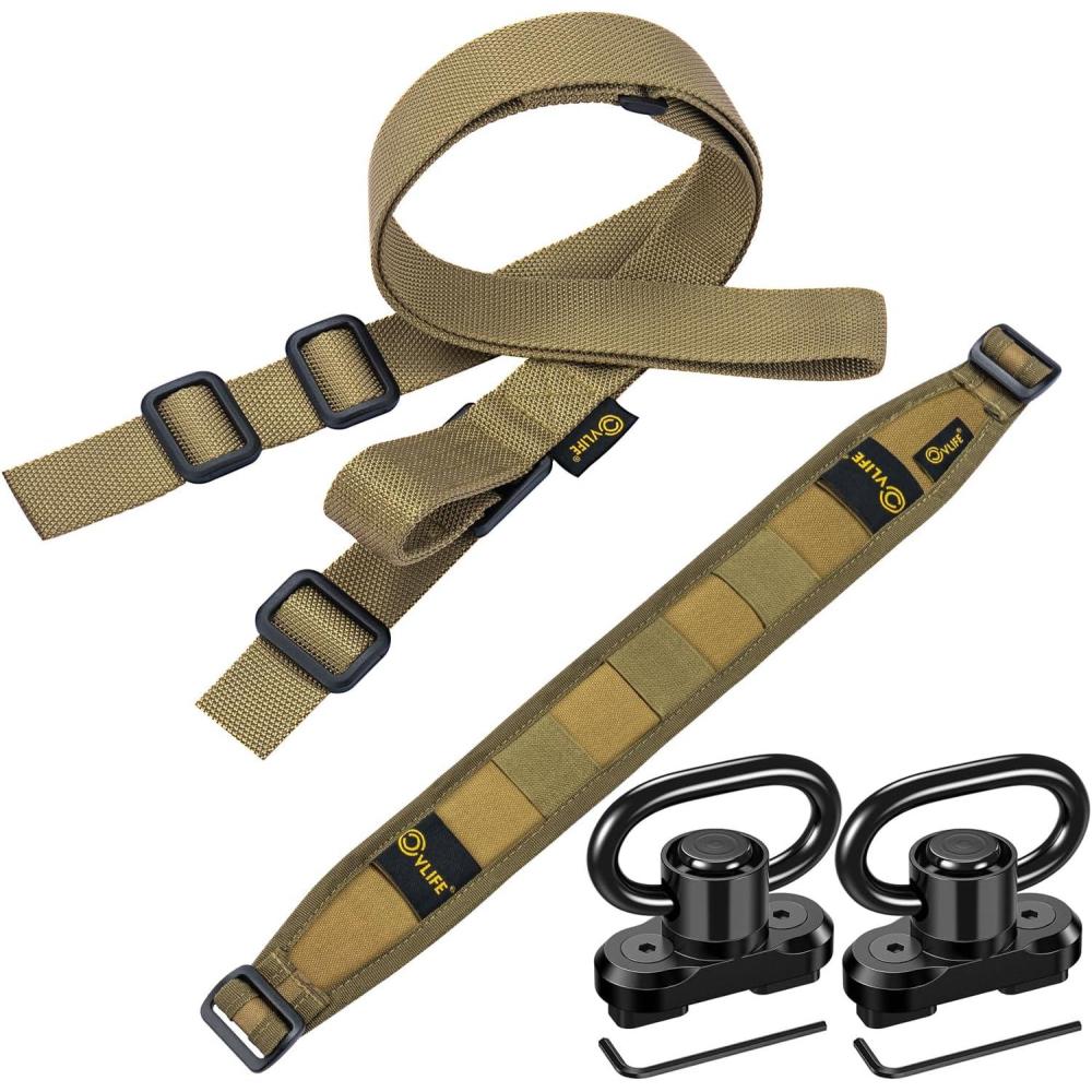 image:imageCVLIFE Two Point Sling Upgrade Wide Padded Sling with Removable Sling Swivels Quick Adjust Traditional Sling Length Adjustable for Outdoor ActivitiesKhaki