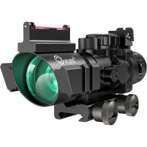 CVLIFE 4×32 Prism Hunting Rifle Scope Red & Green & Blue Illuminated Reticle Scope with Fiber Optic Sight(Circle Dot Reticle)