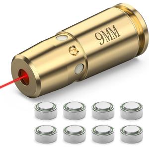 CVLIFE Bore Sight Laser 223 5.56mm/9mm/.243.308/12Gauge/7.62x39mm/.45acp Red Laser Bore Sighter with Batteries(9mm(8 batteries ver.))