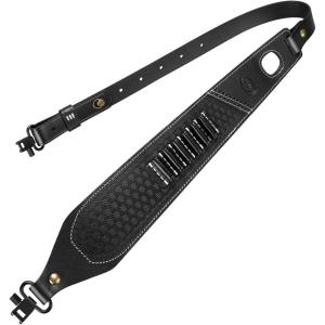 CVLIFE Leather Rifle Sling Two Point Sling Leather Gun Sling with Ammo Holder Adjustable Gun Strap Traditional Sling with Swivels(Black)