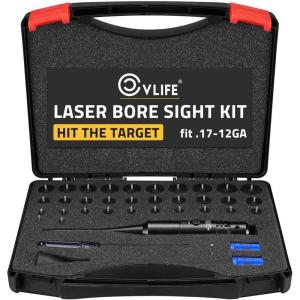 CVLIFE Professional Laser Bore Sight Kit with 32 Adapters fit 0.17 to 12GA Calibers, Red or Green Bright Bore Sighter Laser with Button Switch, Powerful Support for Hunting(Green Laser with Box)