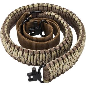 CVLIFE Rifle Sling Strap 550 Paracord 2 Point Sling with Tri-Lock Swivel for Hunting and Outdoor(Camo Brown)