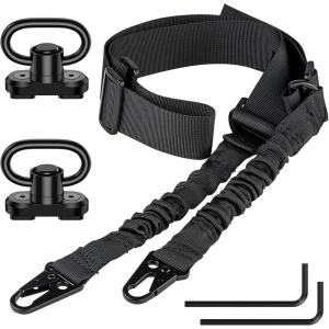 CVLIFE Rifle Sling Two Point Sling Adjustable Length Gun Sling for Rifle with 2 Pack Sling Swivel for M-Rail(Black)