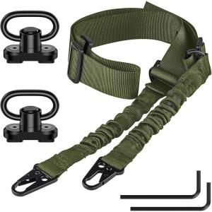 CVLIFE Rifle Sling Two Point Sling Adjustable Length Gun Sling for Rifle with 2 Pack Sling Swivel for M-Rail(Green)