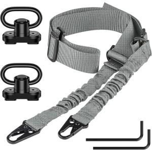 CVLIFE Rifle Sling Two Point Sling Adjustable Length Gun Sling for Rifle with 2 Pack Sling Swivel for M-Rail(Grey)