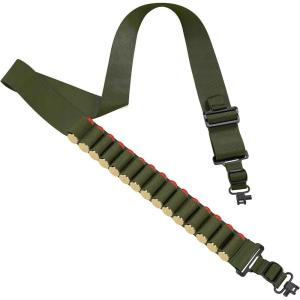 CVLIFE Shotgun Sling with Shell Holder, Gun Sling Holds15 Shells for 12 Gauge, Adjustable Two Point Sling with Sling Swivels for Outdoors(Green)