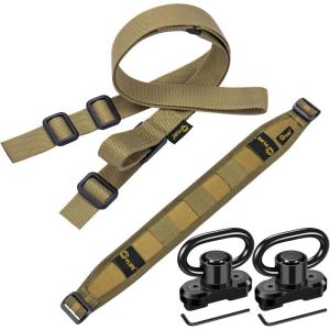 CVLIFE Two Point Sling Upgrade Wide Padded Sling with Removable Sling Swivels Quick Adjust Traditional Sling Length Adjustable for Outdoor Activities(Khaki)
