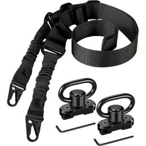 CVLIFE Two Point Sling with 2 Pack Anti-Rotation Sling Swivels,Adjustable Length Rifle Sling Elastic Cord Design Traditional Sling for Outdoor(Black)