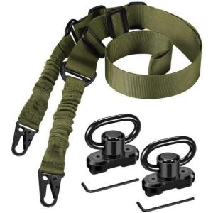 CVLIFE Two Point Sling with 2 Pack Anti-Rotation Sling Swivels,Adjustable Length Rifle Sling Elastic Cord Design Traditional Sling for Outdoor(Green)