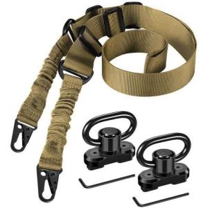 CVLIFE Two Point Sling with 2 Pack Anti-Rotation Sling Swivels,Adjustable Length Rifle Sling Elastic Cord Design Traditional Sling for Outdoor(Khaki)