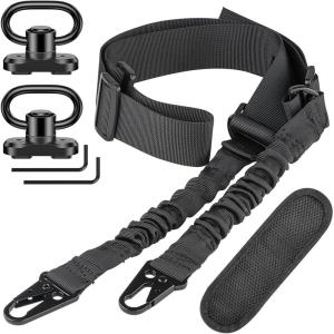 CVLIFE Two Point Sling with Removable Shoulder Pad Rifle Sling Adjustable Length Traditional Gun Sling with 2 Pack Swivels(Black)